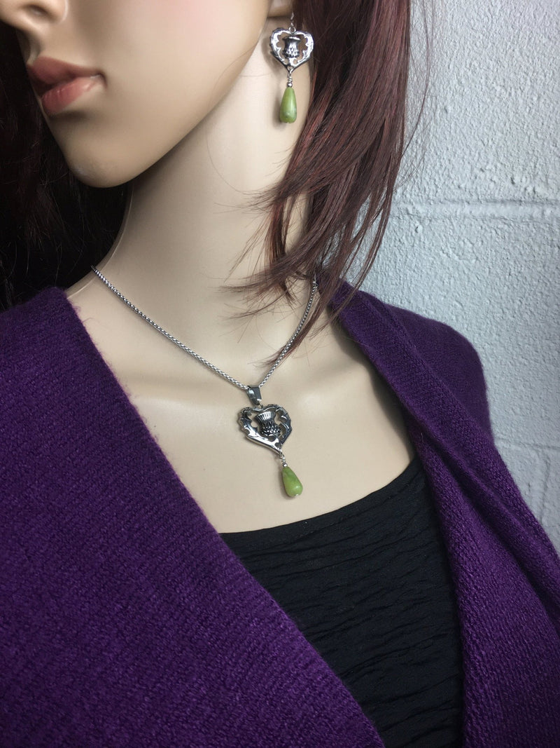 Scottish Thistle Heart /Connemara Marble From Ireland necklace, HM124