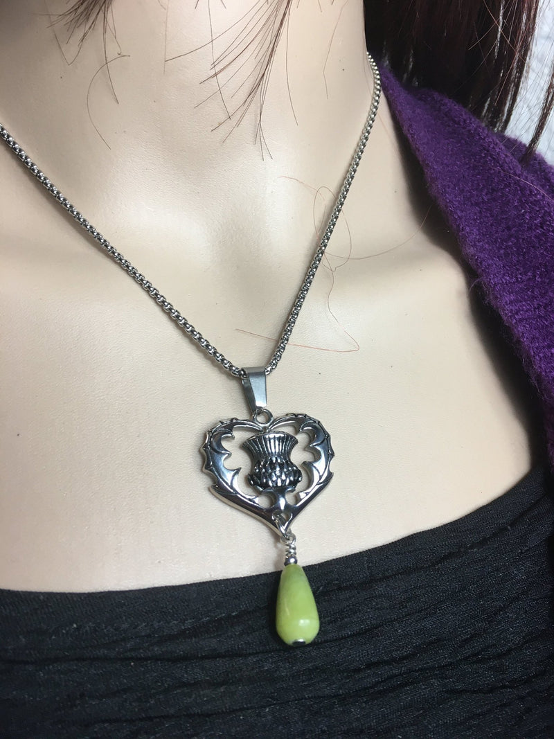 Scottish Thistle Heart /Connemara Marble From Ireland necklace, HM124