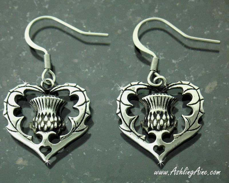 Scottish Thistle Heart Earrings, s222