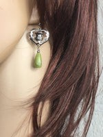 Scottish Thistle Heart/Connemara Marble Earrings From Ireland (HM125)