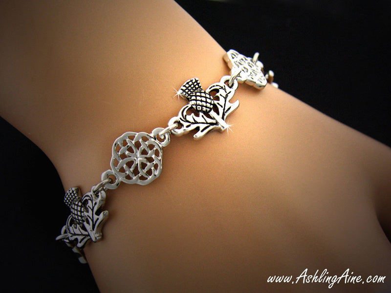 Scottish Thistle & love knot Celtic toggle bracelet (Jpew7003)