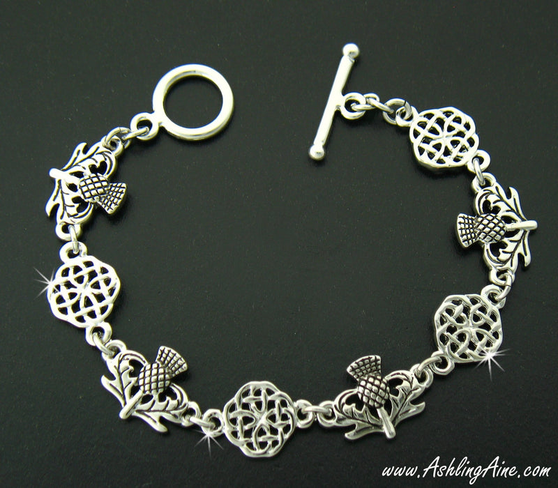 Scottish Thistle & love knot Celtic toggle bracelet (Jpew7003)