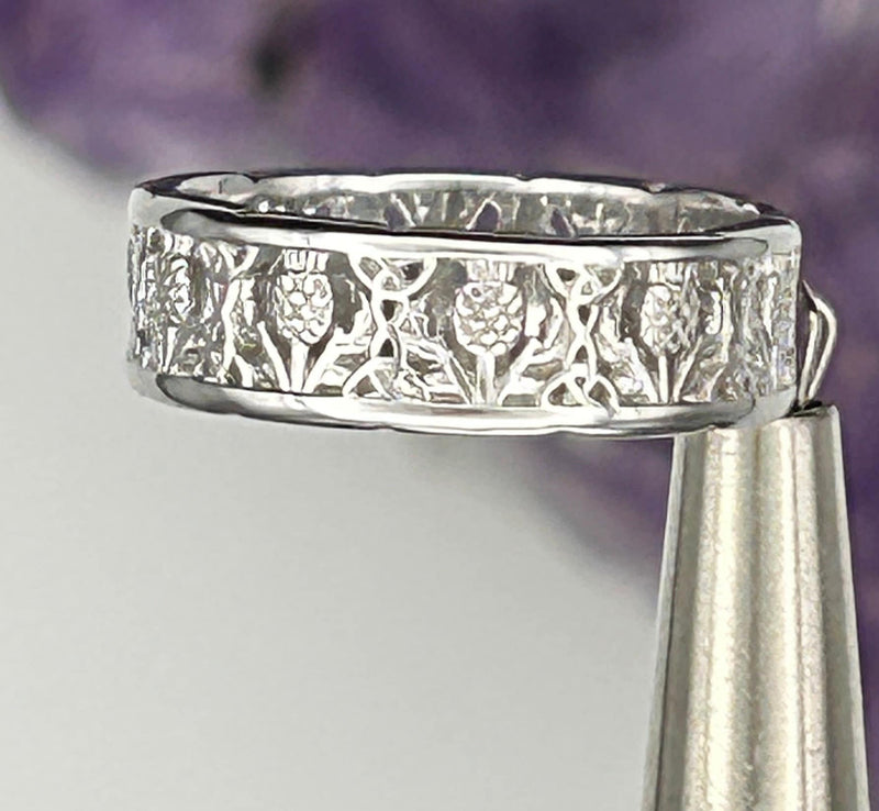 Sterling Silver 5mm Scottish Strengh Trinity & Thistle Band Ring (Css10/Css11) Scottish Wedding bands - Shop Palmers