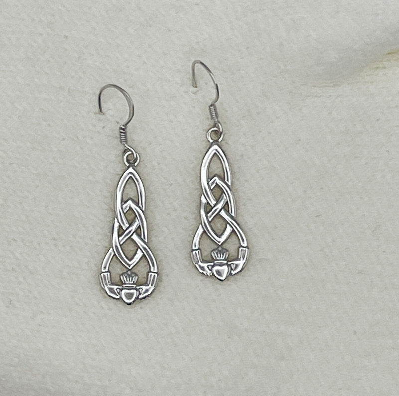 Sterling Silver Claddagh & Celtic love Knots Drop earrings (Q1151E)