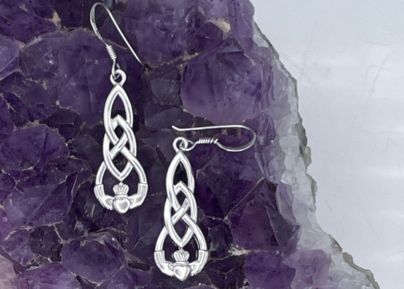 Sterling Silver Claddagh & Celtic love Knots Drop earrings (Q1151E)