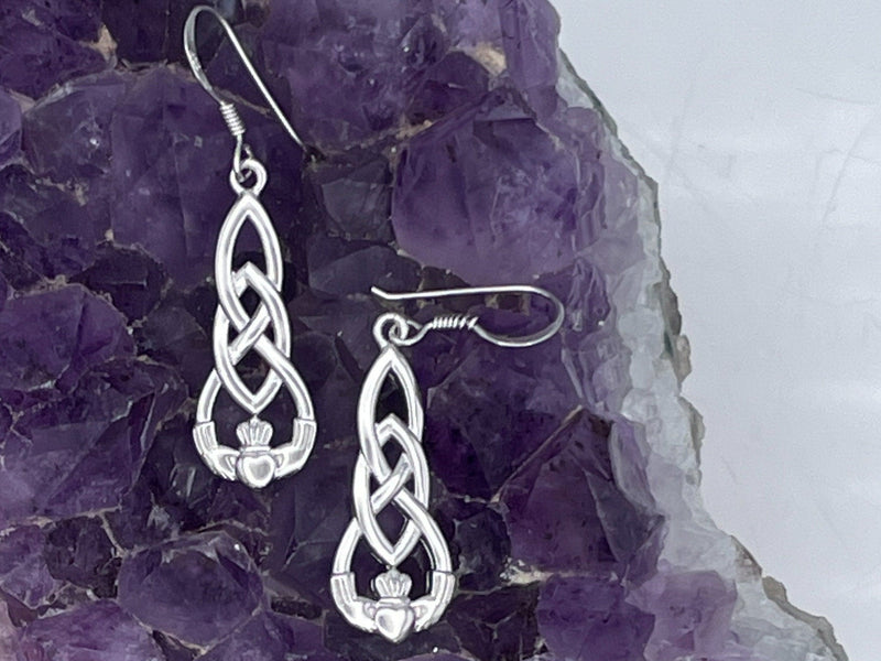 Sterling Silver Claddagh & Celtic love Knots Drop earrings (Q1151E)