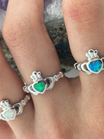 Sterling Silver Claddagh Ring with Opal Heart, BQ1018