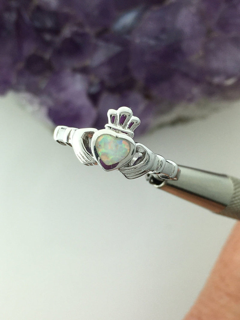 Sterling Silver Claddagh Ring with Opal Heart, BQ1018