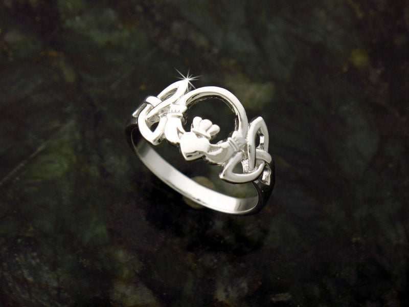 Sterling Silver Claddagh & Trinity Knot Ring (BQ513)