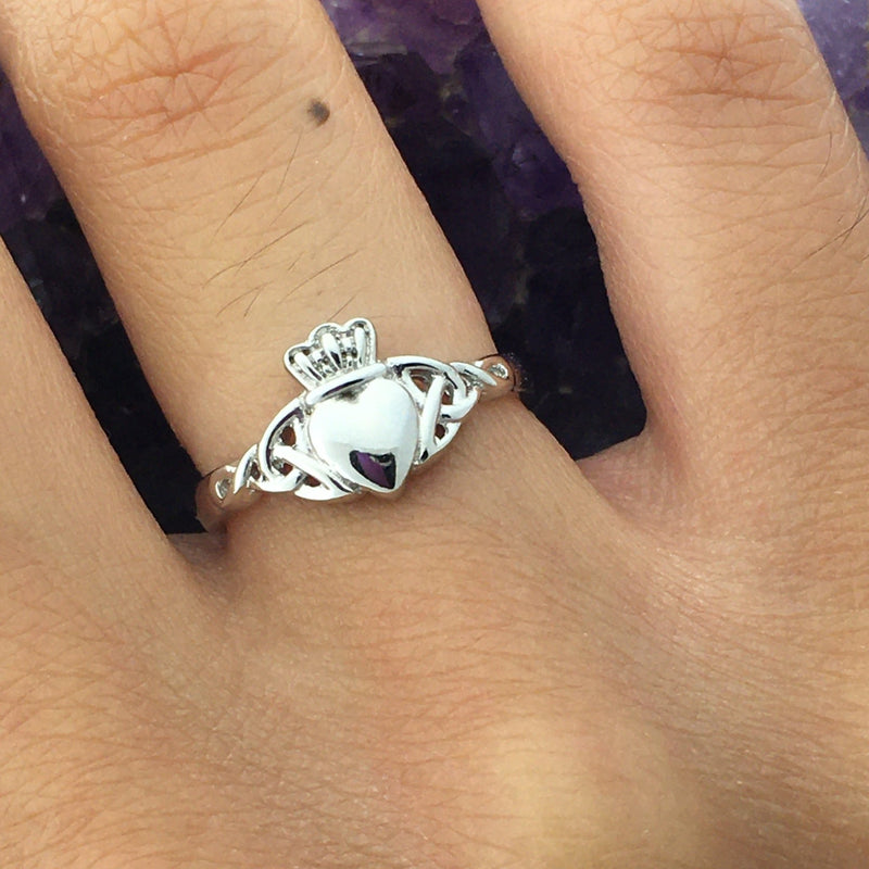 Sterling Silver Claddagh w/ Trinity Knots Ring,(Q1264,)