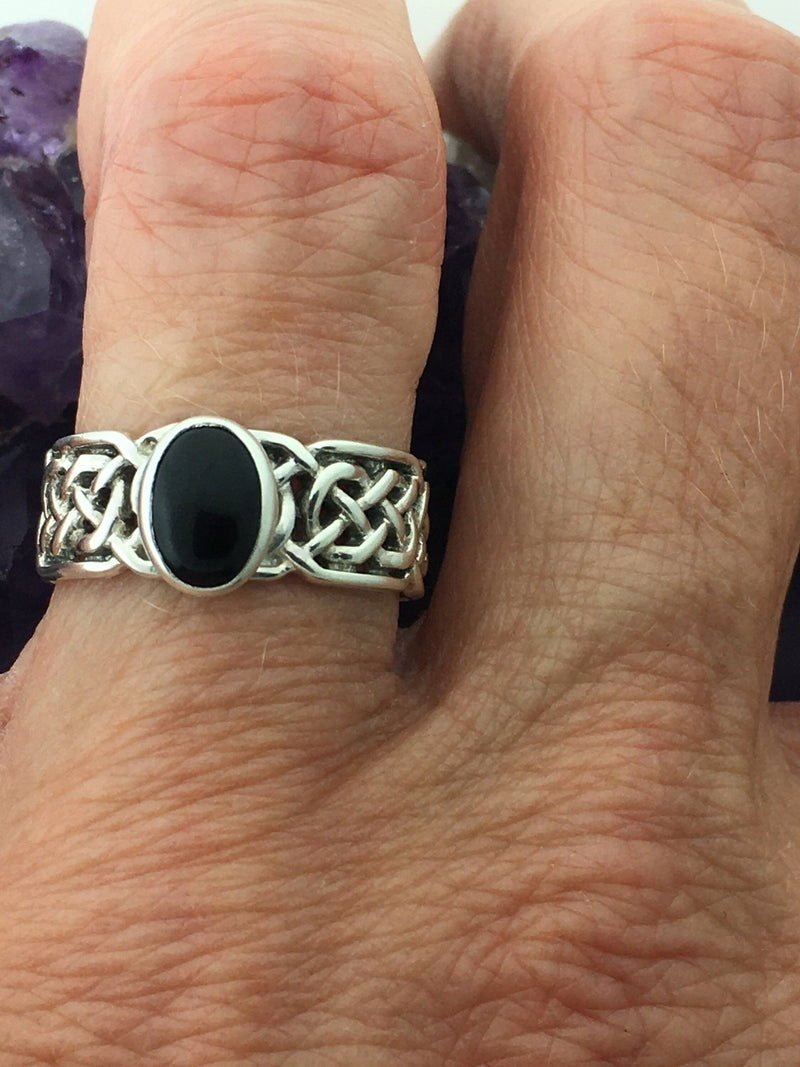 Sterling Silver Infinity LOVE Knot Black Onyx Stone Ring (HM34BO)
