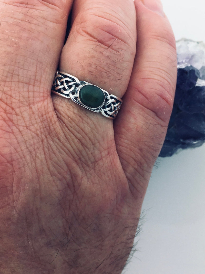 Sterling Silver Infinity LOVE Knot Connemara Ireland Stone Ring (HM34)