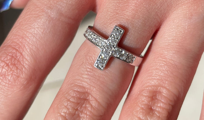 Sterling Silver "Love Story" Cross CZ Ring, (SSCross)