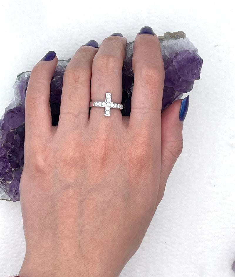 Sterling Silver "Love Story" Cross CZ Ring, (SSCross)