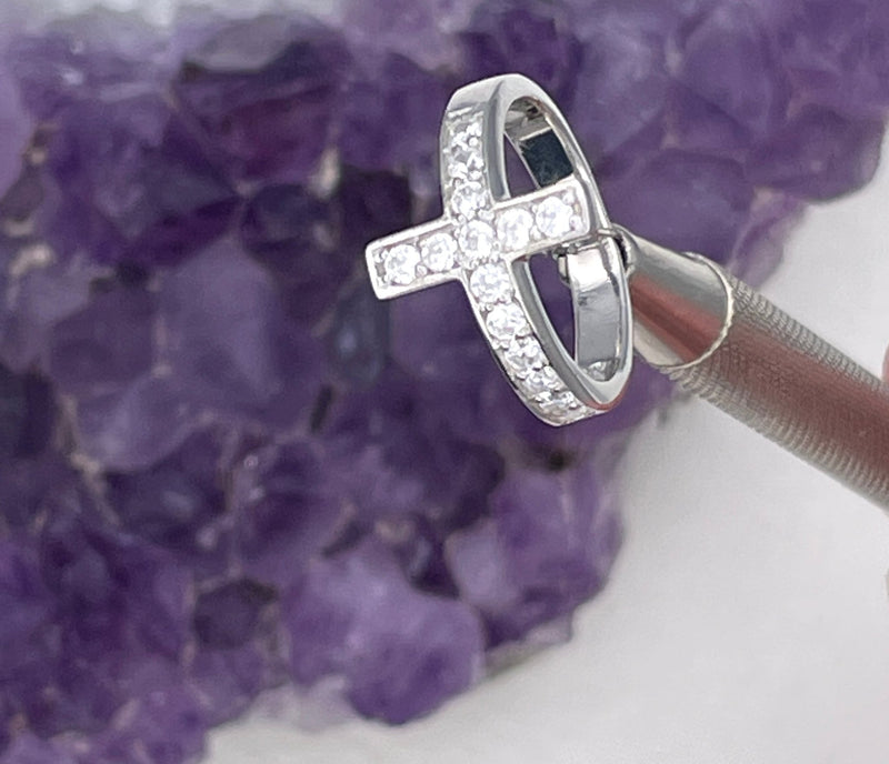 Sterling Silver "Love Story" Cross CZ Ring, (SSCross)