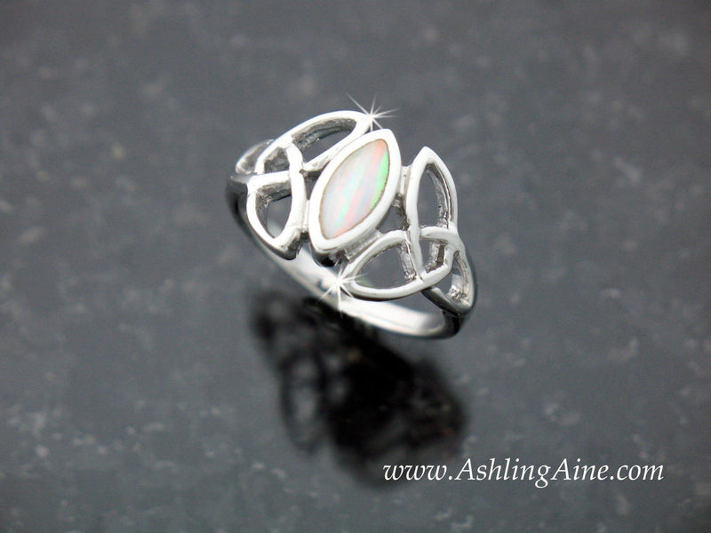 Sterling Silver Opal Double Trinity Knot Ring, bq1007