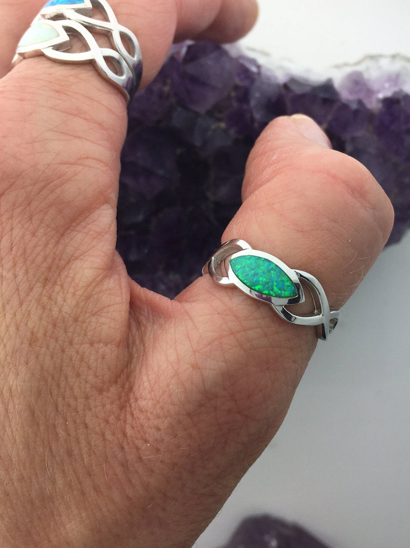 Sterling Silver Opal Infinity ribbon of life Ring, (BQ1020)