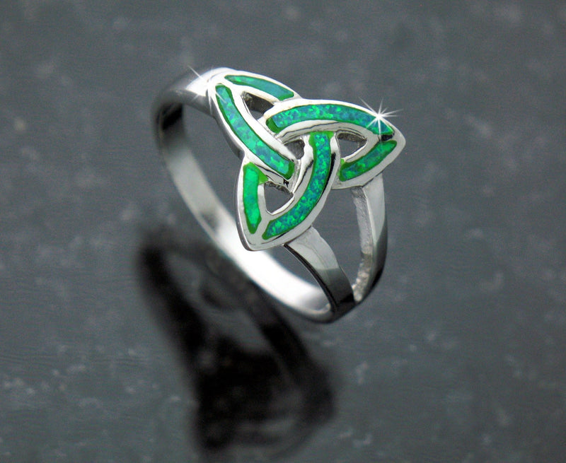 Sterling Silver Opal Trinity Knots Ring, BQ1005