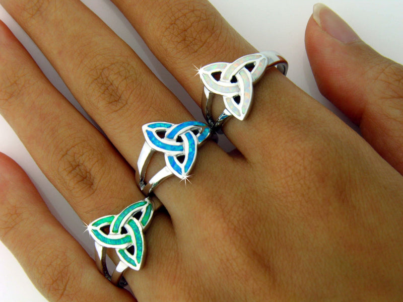 Sterling Silver Opal Trinity Knots Ring, BQ1005