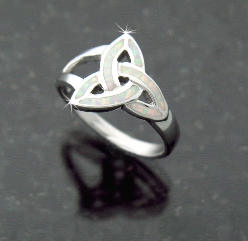 Sterling Silver Opal Trinity Knots Ring, BQ1005