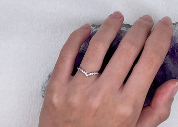 Sterling Silver V band pairing CZ Ring, (CSS2) - Shop Palmers