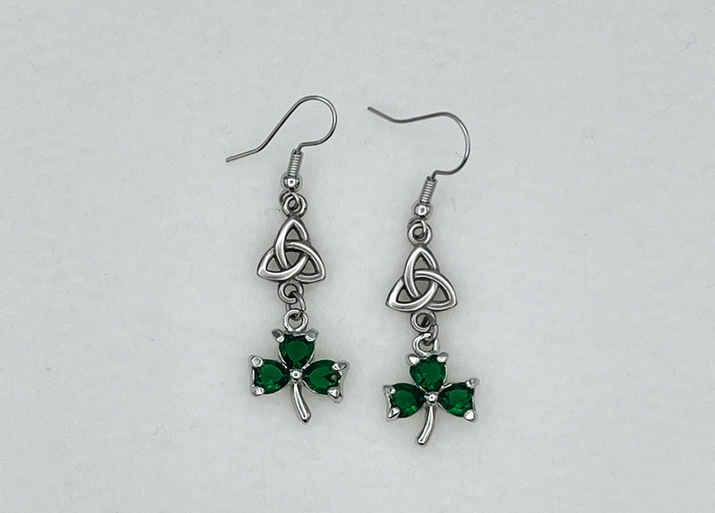 Trinity Emerald CZ Shamrock Earrings, (HM141)