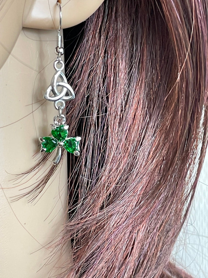 Trinity Emerald CZ Shamrock Earrings, (HM141)