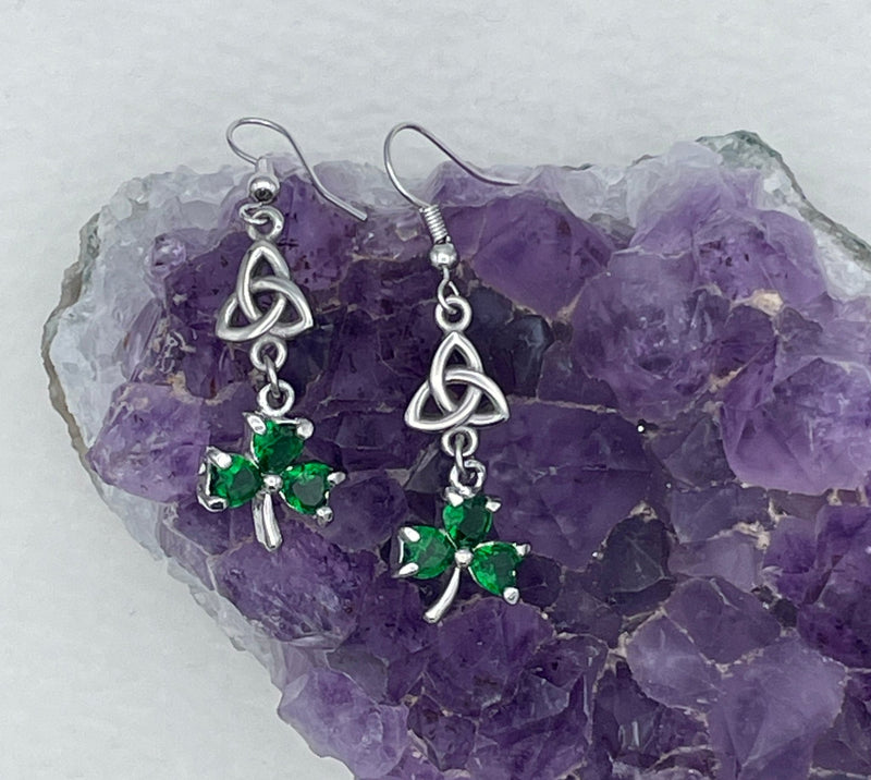 Trinity Emerald CZ Shamrock Earrings, (HM141)