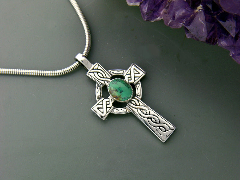 Turquoise OR Connemara Celtic High Cross Necklace, (HMs84TUR)