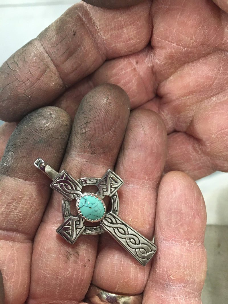 Turquoise OR Connemara Celtic High Cross Necklace, (HMs84TUR)