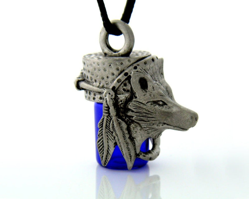 Wolf and Feather Dream Catcher Essential Oil Bottle Necklace Keepsake Bottle